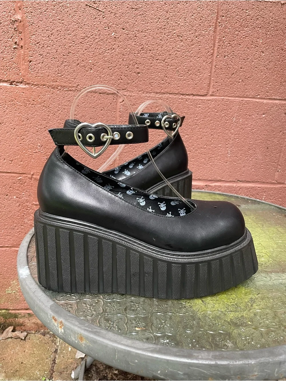 New Lamoda Black Platform Creeper Ankle Strap Shoes Size 7